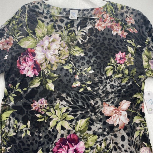 Time & Tru Women's Sublimation Long Sleeve Floral Blouse Med 8-10 NWT - Picture 3 of 12